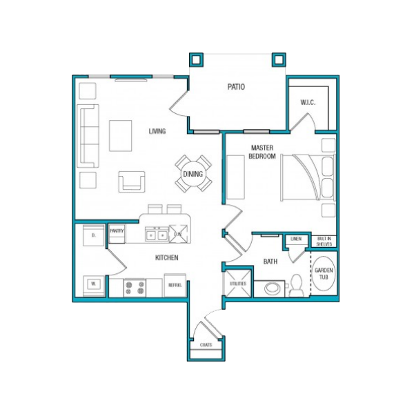 A A1 unit with 1 Bedrooms and 1 Bathrooms with area of 757 sq. ft