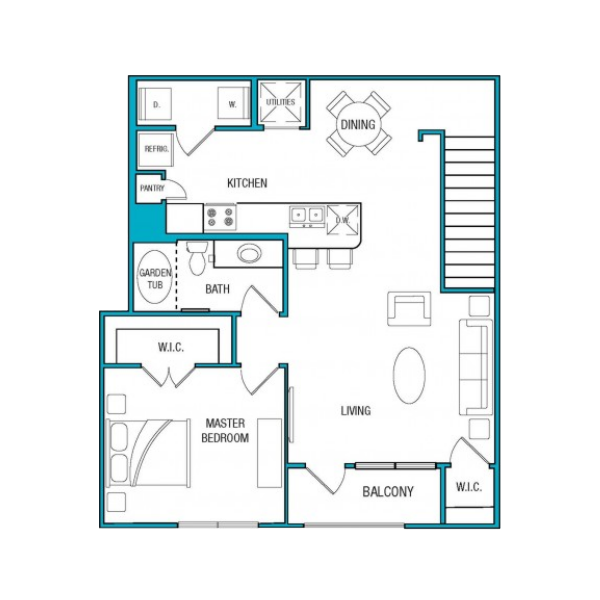 A A4G unit with 1 Bedrooms and 1 Bathrooms with area of 954 sq. ft