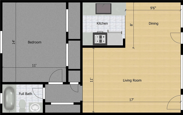 Green House Villa Floor Plan Felipe 1 Bed 1 Bath