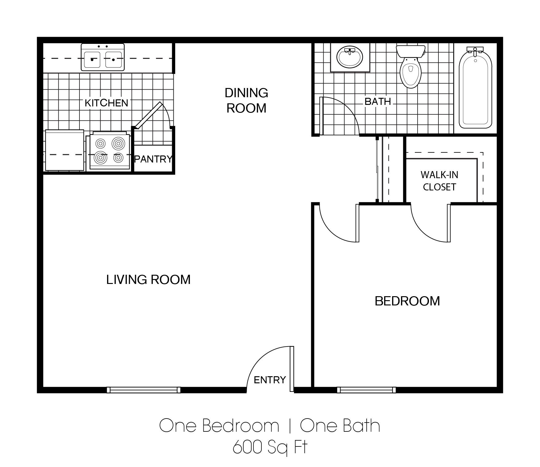 A A1 unit with 1 Bedrooms and 1 Bathrooms with area of 600 sq. ft
